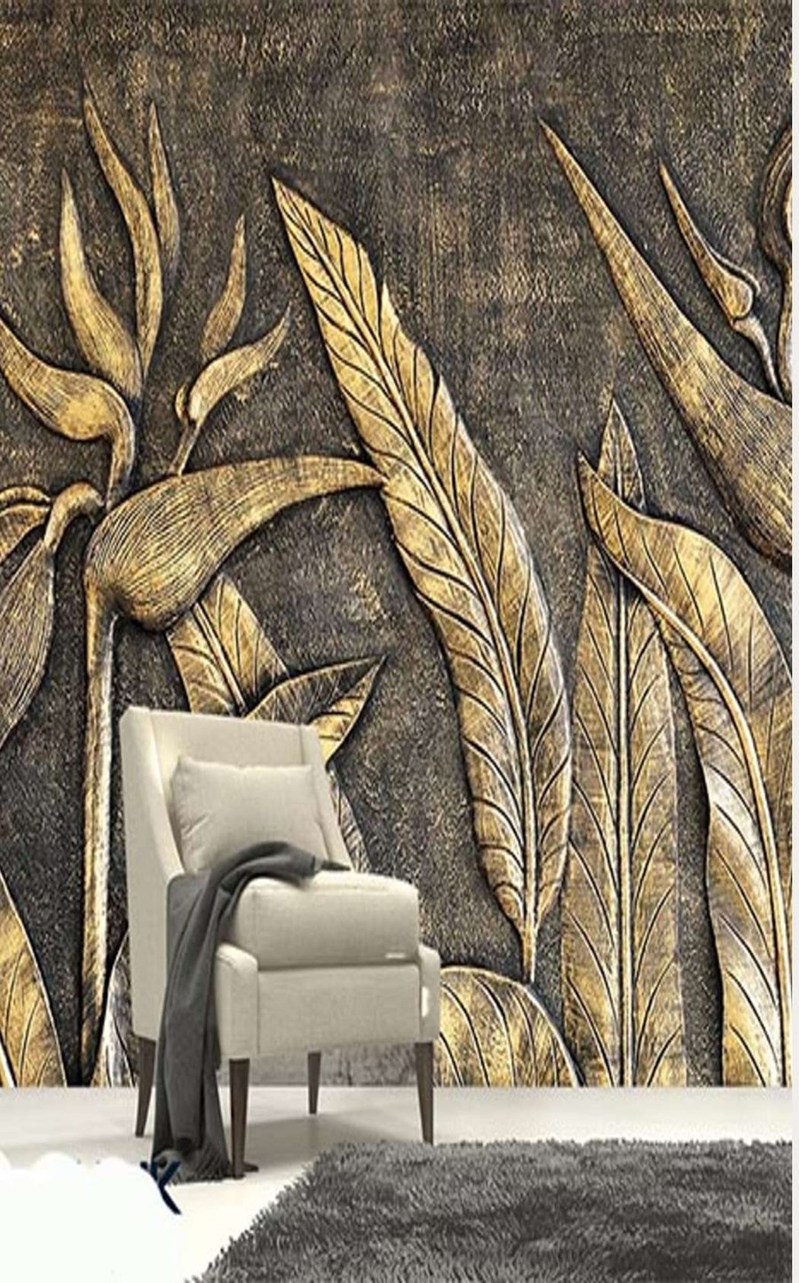 Bespoke gold-leaf mural wallpaper